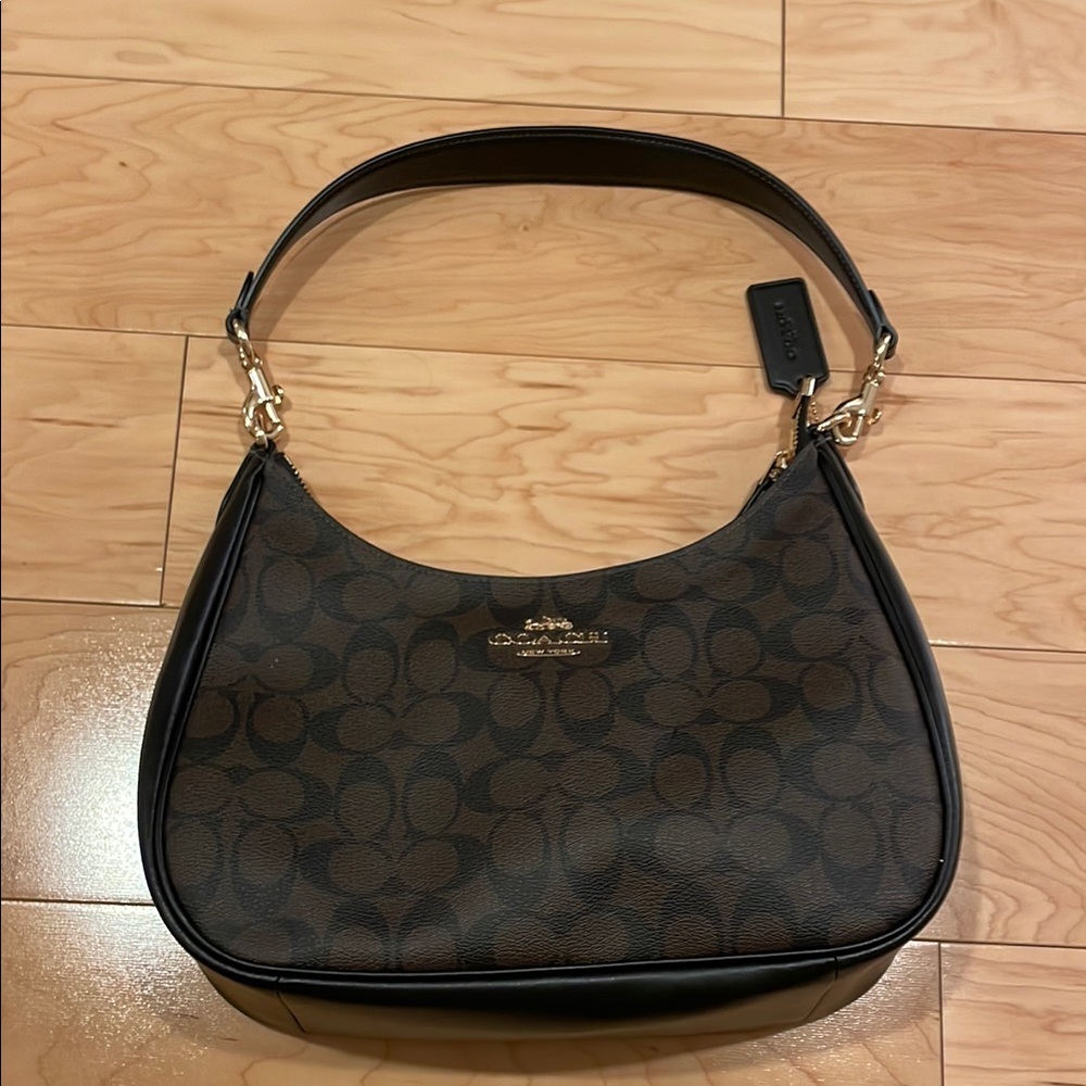 Coach Brown and Black Signature Shoulder Bag